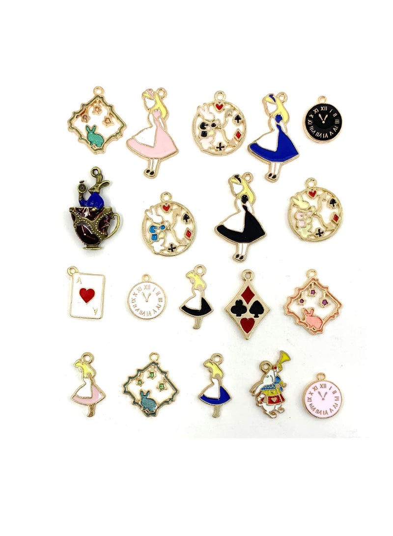 Excefore Assorted Gold Plated Enamel Alice in Wonderland Wreath Charm Pendant DIY for Necklace Bracelet Jewelry Making Mixed Smooth Silver Metal Charms Crafting - Image 1