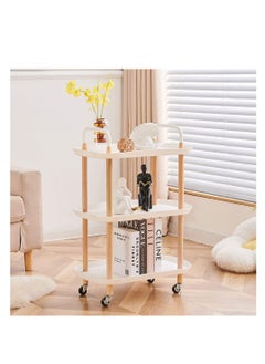 3-Tier Serving Trolly Mobile Rolling Utility Cart Multifunction Storage Cart with Wood Frames Wheels Living Room Large Organizer Shelves Racks with Handle for Kitchen(White)