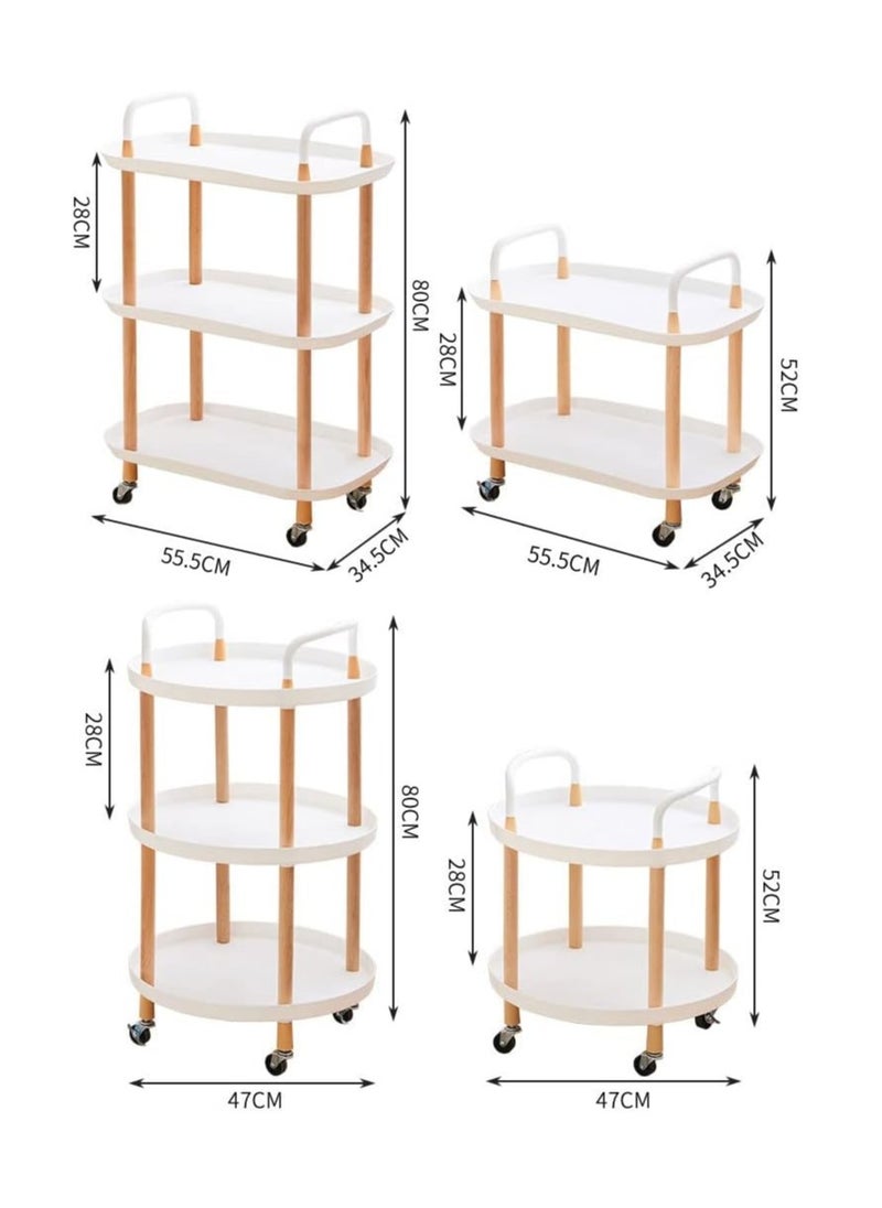 Generic - 3-Tier Serving Trolly Mobile Rolling Utility Cart Multifunction Storage Cart with Wood Frames Wheels Living Room Large Organizer Shelves Racks with Handle for Kitchen(White) - Image 1