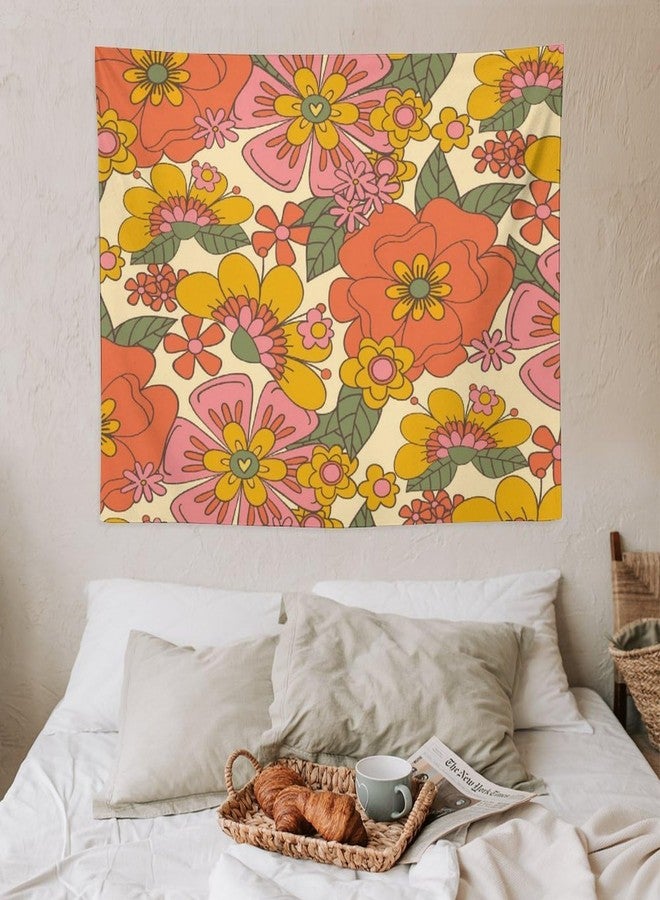 Houselerax Retro 60 70s Floral Tapestry,Hippie Spring Groovy Flower Power Flower Boho Print Wall Hanging Neutral Home Decor Art for Living Room Bedroom Dorm 40"x30" - Image 2