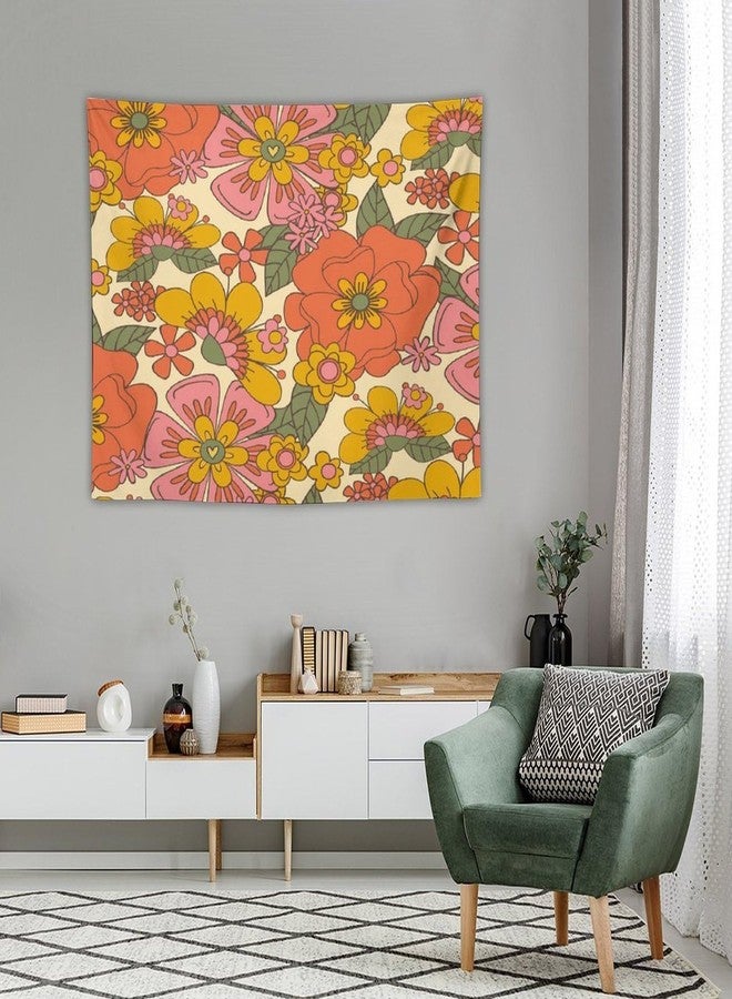 Houselerax Retro 60 70s Floral Tapestry,Hippie Spring Groovy Flower Power Flower Boho Print Wall Hanging Neutral Home Decor Art for Living Room Bedroom Dorm 40"x30" - Image 4