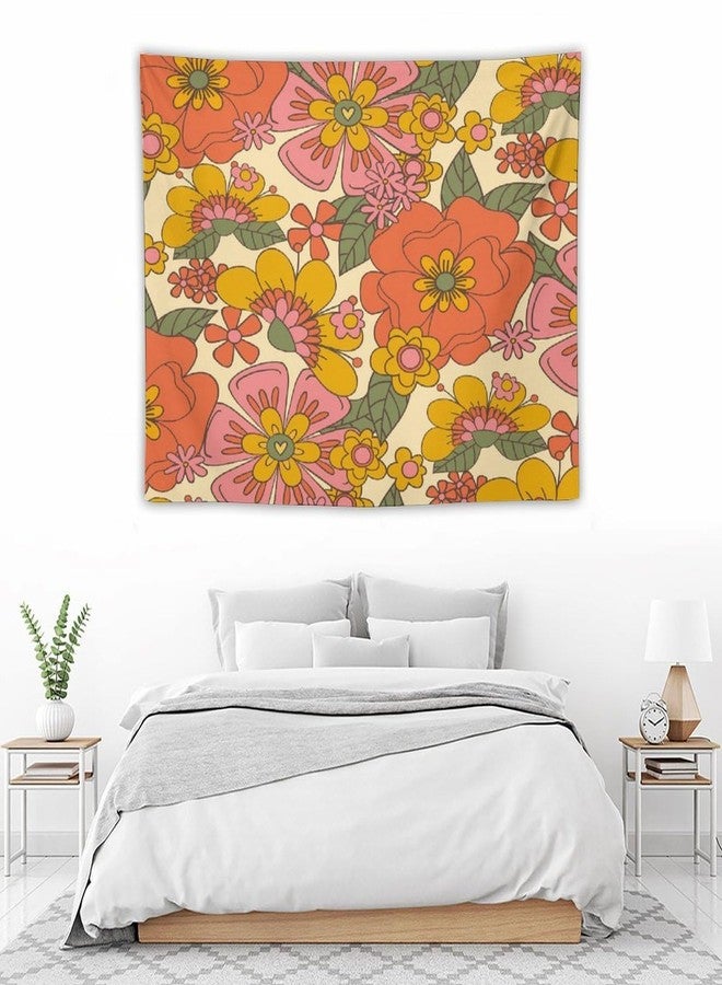 Houselerax Retro 60 70s Floral Tapestry,Hippie Spring Groovy Flower Power Flower Boho Print Wall Hanging Neutral Home Decor Art for Living Room Bedroom Dorm 40"x30" - Image 5