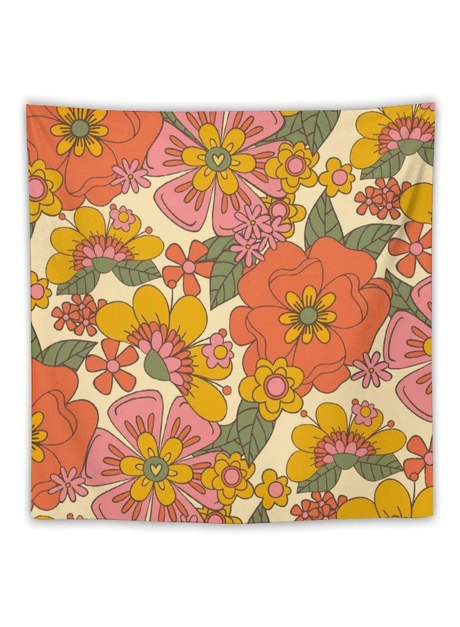 Houselerax Retro 60 70s Floral Tapestry,Hippie Spring Groovy Flower Power Flower Boho Print Wall Hanging Neutral Home Decor Art for Living Room Bedroom Dorm 40"x30" - Image 1