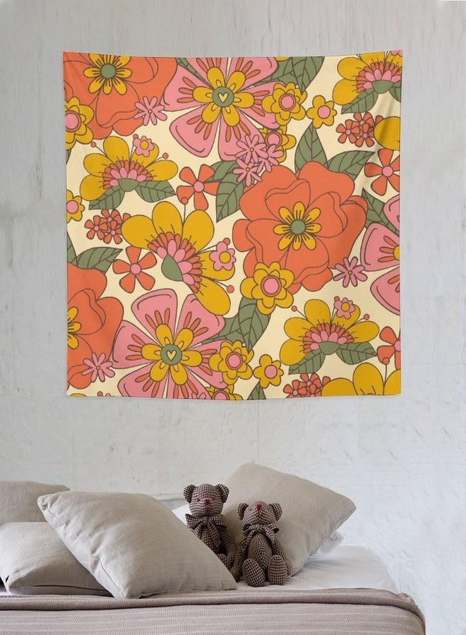 Houselerax Retro 60 70s Floral Tapestry,Hippie Spring Groovy Flower Power Flower Boho Print Wall Hanging Neutral Home Decor Art for Living Room Bedroom Dorm 40"x30" - Image 3