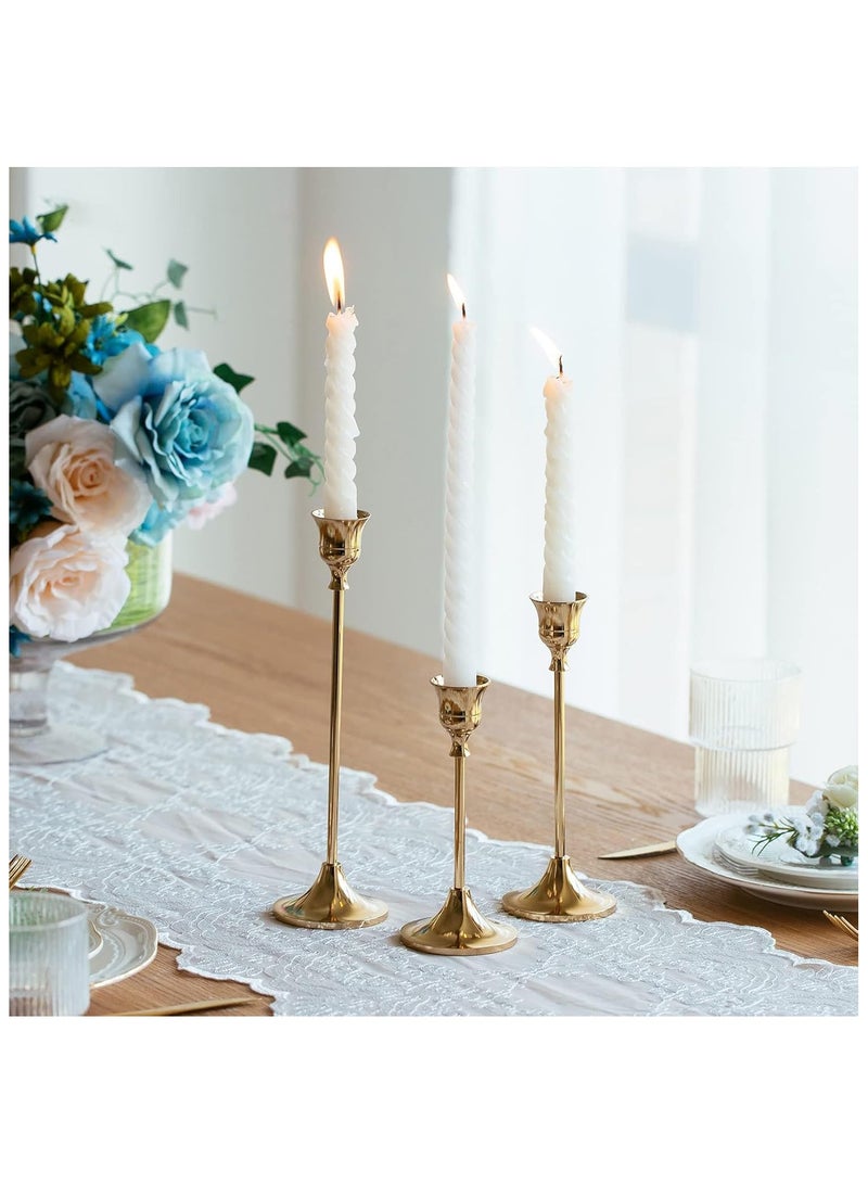 NANAO 6 Pcs Brass Gold Metal Taper Candle Holders Candlestick Holders, Vintage Modern Decorative Centerpiece Candlestick Holders for Table Mantel Wedding Ramadan Housewarming Gift  - Image 2