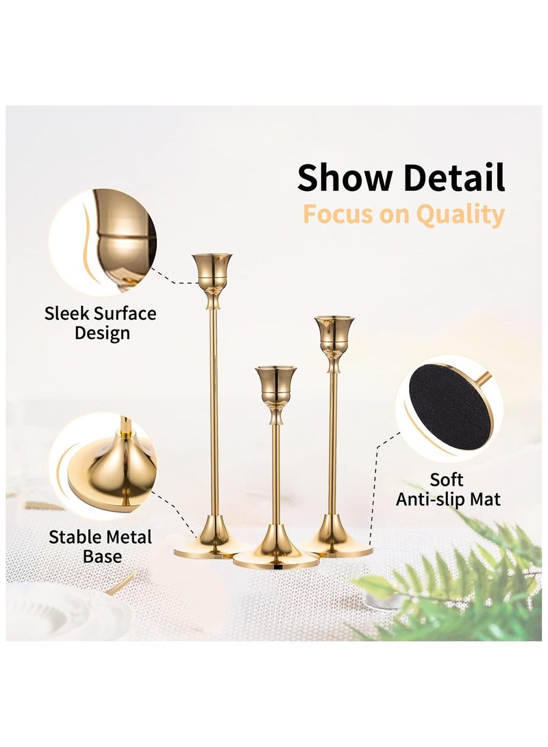 NANAO 6 Pcs Brass Gold Metal Taper Candle Holders Candlestick Holders, Vintage Modern Decorative Centerpiece Candlestick Holders for Table Mantel Wedding Ramadan Housewarming Gift  - Image 4