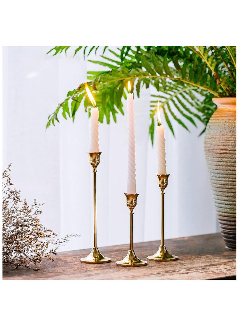 NANAO 6 Pcs Brass Gold Metal Taper Candle Holders Candlestick Holders, Vintage Modern Decorative Centerpiece Candlestick Holders for Table Mantel Wedding Ramadan Housewarming Gift  - Image 3