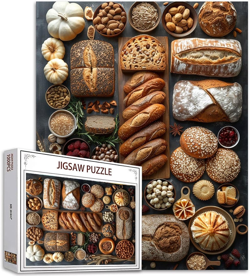 Tucocoo 1000 Piece Jigsaw Puzzles for Adults Rye Bread Painting Puzzle Muffin Baked Goods Art 27x20 inch 1000 Pieces Puzzles for Challenging Family Activity Game Colorful DIY Food Puzzle Wall Decor - Image 1
