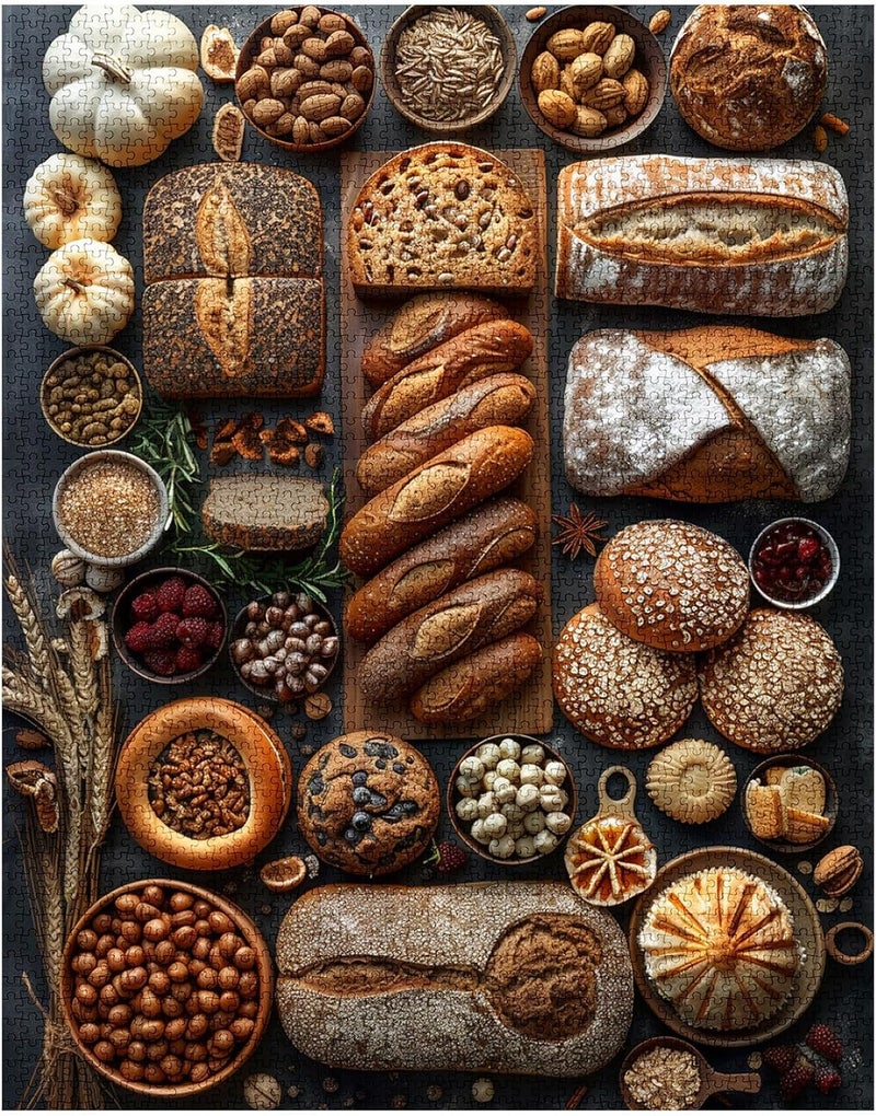 Tucocoo 1000 Piece Jigsaw Puzzles for Adults Rye Bread Painting Puzzle Muffin Baked Goods Art 27x20 inch 1000 Pieces Puzzles for Challenging Family Activity Game Colorful DIY Food Puzzle Wall Decor - Image 2