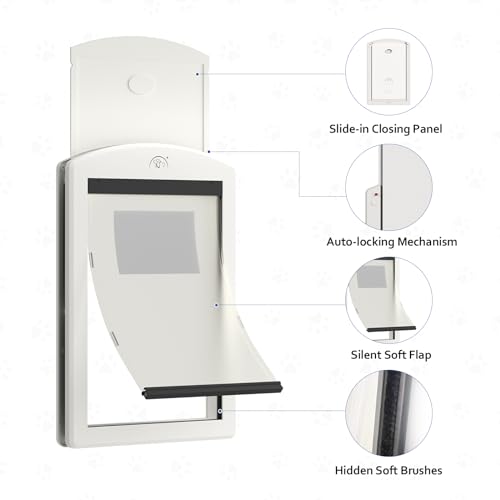 Classicmacher [Classicmacher] White Frame Dog Doors for Medium Dogs, Strong Plastic Pet Door with Sliding Lock Panel and Magnetic Soft Flap, Doggy Door for Door, Doggie Door Up to 25Lbs (Medium, Milk White) - Image 3
