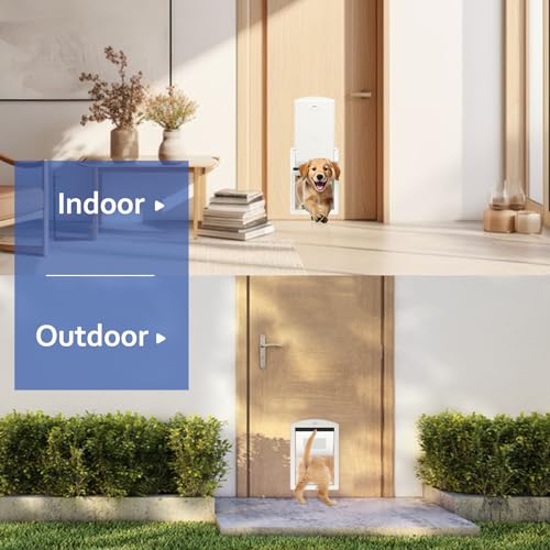 Classicmacher [Classicmacher] White Frame Dog Doors for Medium Dogs, Strong Plastic Pet Door with Sliding Lock Panel and Magnetic Soft Flap, Doggy Door for Door, Doggie Door Up to 25Lbs (Medium, Milk White) - Image 4