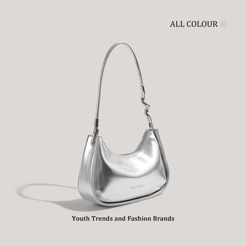Fashionable Shoulder Bag Crescent Shape Faux Leather - Image 4