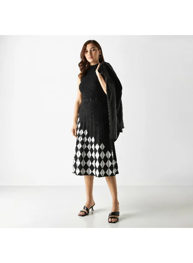 2Xtremz 2Xtremz Stripes Textured Midi A-line Skirt with Elasticised Waistband