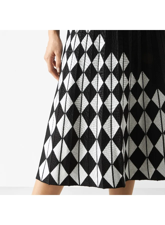 2Xtremz 2Xtremz Stripes Textured Midi A-line Skirt with Elasticised Waistband