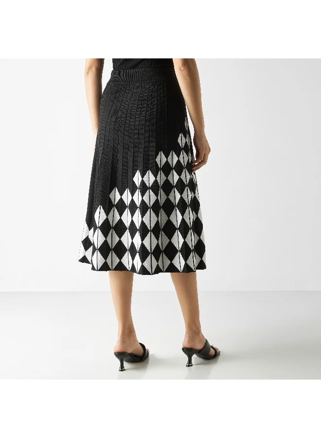 2Xtremz 2Xtremz Stripes Textured Midi A-line Skirt with Elasticised Waistband