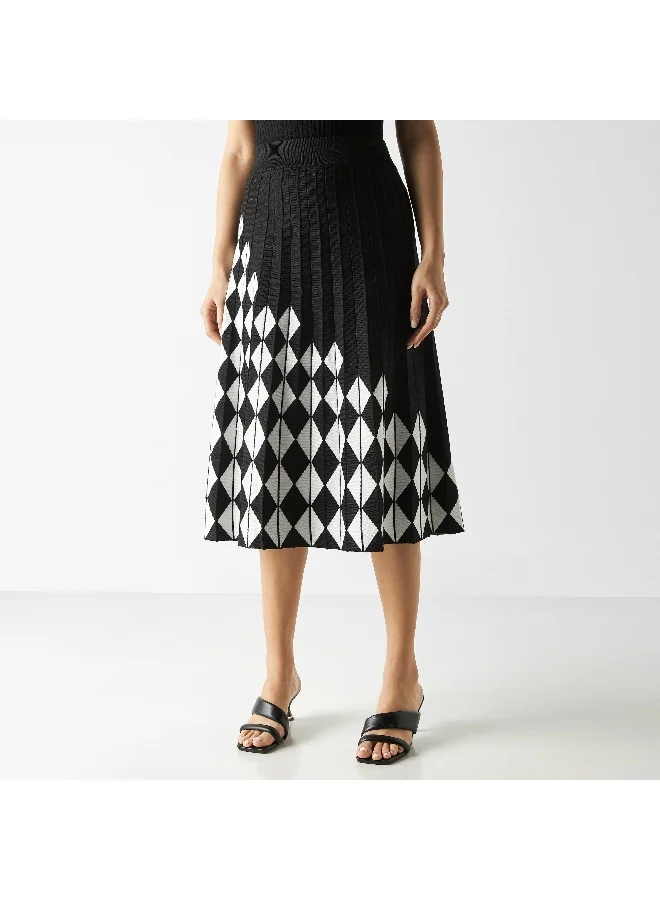 2Xtremz 2Xtremz Stripes Textured Midi A-line Skirt with Elasticised Waistband