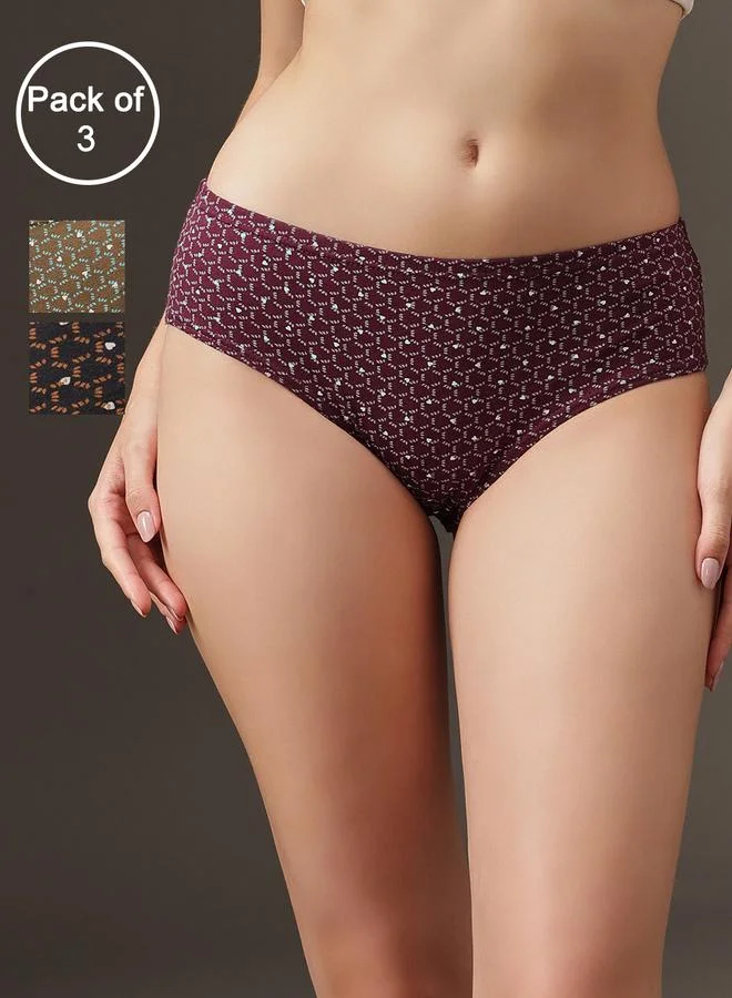Clovia Pack of 3 - Mid Waist Printed Hipster Panties with Inner Elastic