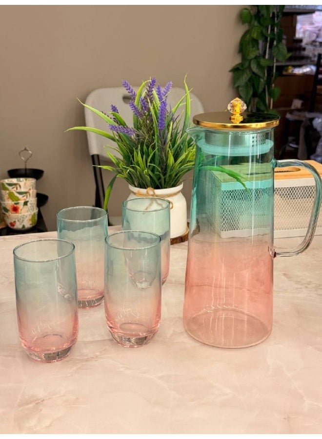 طقم ضيافة زجاج حرارى بايركس  ٦ قطع كوبيات + دورق 1800 ml  - Image 1