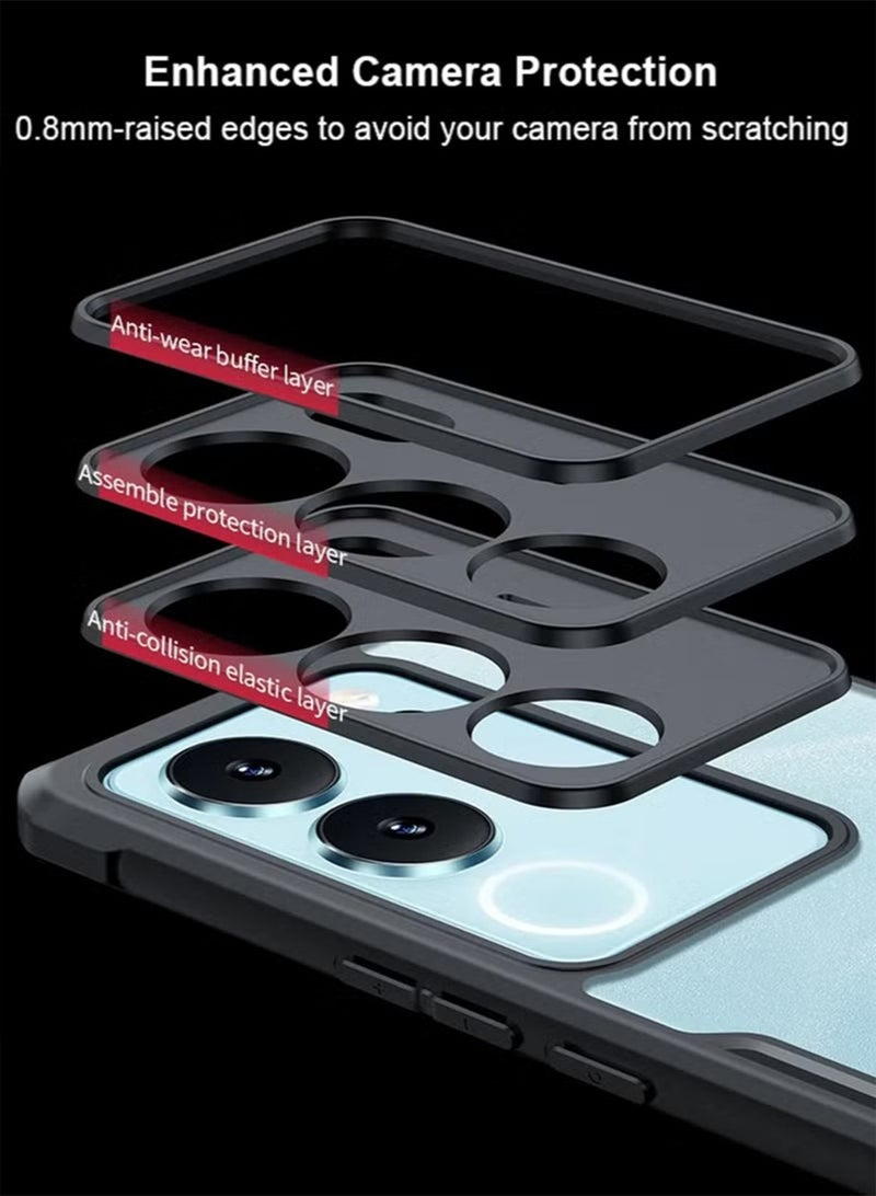 إكس ليفيل VIVO S17 / V29 5G تبو وسادة هوائية واقية من الصدمات ، مع عدسة الكاميرا حماية ، أسود شفاف مضاد بصمات الأصابع تتحرك الغطاء الخلفي ، 6.78 بوصة أصفر سليم حالة الهاتف المحمول - Image 3