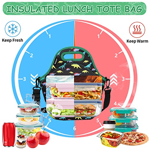 VASCHY Lunch Bag for Children, Neoprene Insulated Lunch Box Bag Tote with Detachable Adjustable Shoulder Strap in Cute Dinosaur - Image 3