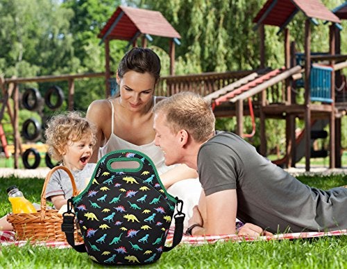 VASCHY Lunch Bag for Children, Neoprene Insulated Lunch Box Bag Tote with Detachable Adjustable Shoulder Strap in Cute Dinosaur - Image 2