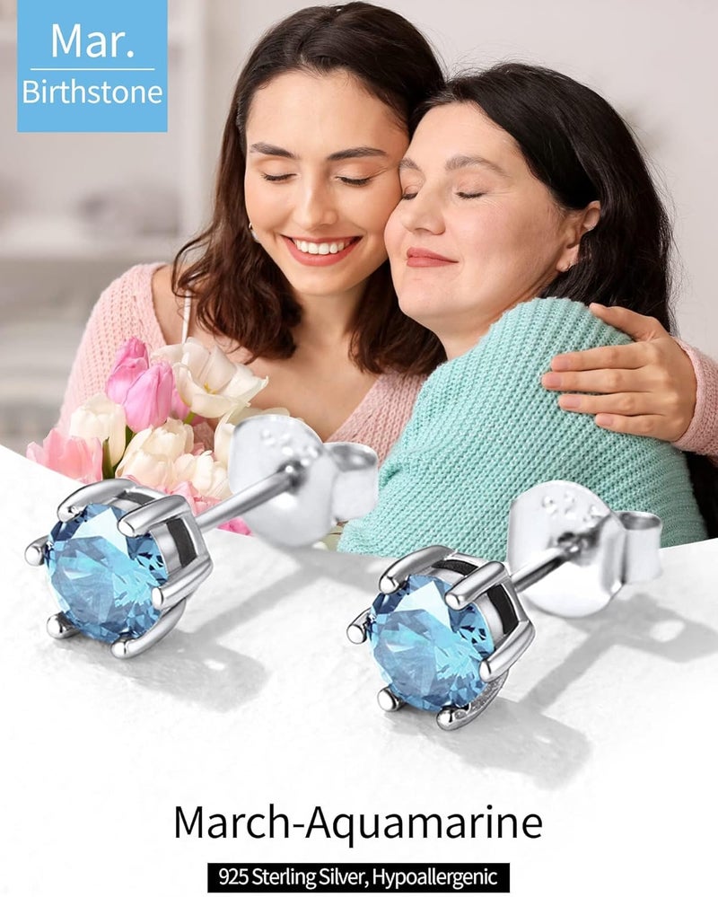 ChicSilver 925 Sterling Silver Earrings Sparkling Heart/Round/Princess Cut Birthstone Earrings for Women Birthday Jewelry with Gift Box - Image 5