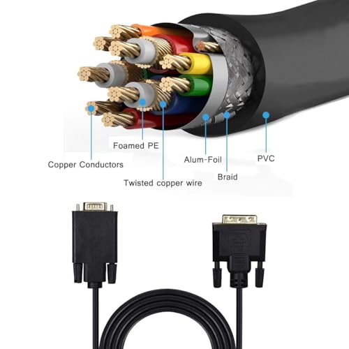 DuHeSin كابل DuHeSin من DVI إلى VGA، DVI-D 24+1 إلى VGA بطول 6 أقدام، كابل ذكر إلى ذكر مطلي بالذهب للكمبيوتر، مضيف الحاسوب، اللابتوب، بطاقة الرسوميات إلى HDTV، شاشة LG HP Dll، شاشة العرض والبروجكتور AE-1425CC - Image 4