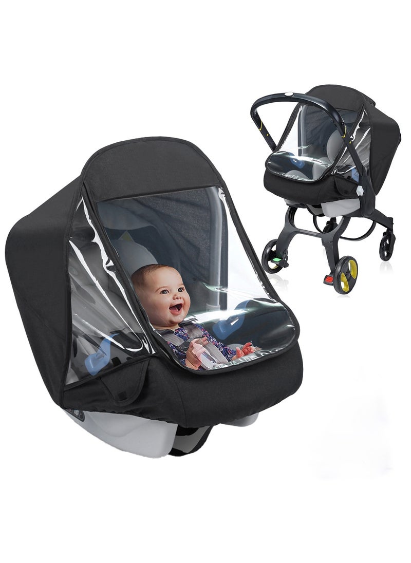 XiuWoo Windproof Waterproof Foldable Universal Car Seat Rain Cover, Baby Carrier Rain cover, Infant Car Seat Weather Shield with Zipper Door, Side Ventilation, Clear Window  - Image 1