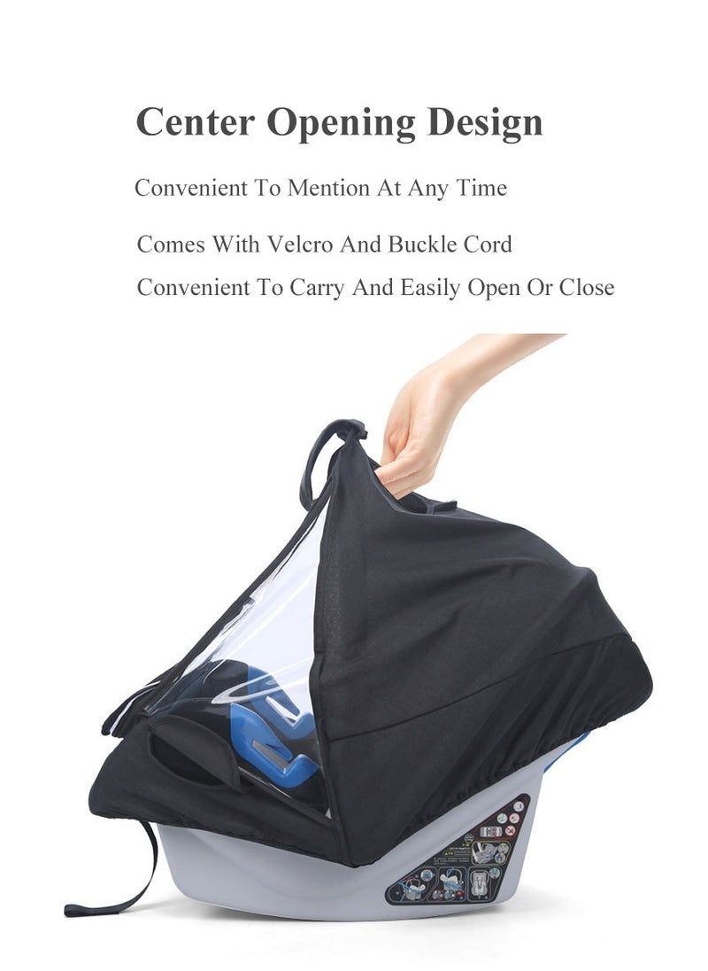 XiuWoo Windproof Waterproof Foldable Universal Car Seat Rain Cover, Baby Carrier Rain cover, Infant Car Seat Weather Shield with Zipper Door, Side Ventilation, Clear Window  - Image 3