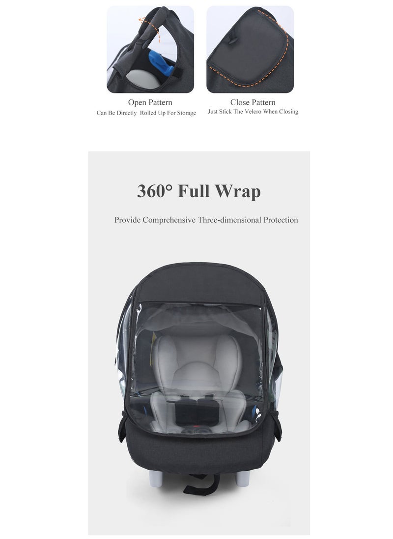 XiuWoo Windproof Waterproof Foldable Universal Car Seat Rain Cover, Baby Carrier Rain cover, Infant Car Seat Weather Shield with Zipper Door, Side Ventilation, Clear Window  - Image 4