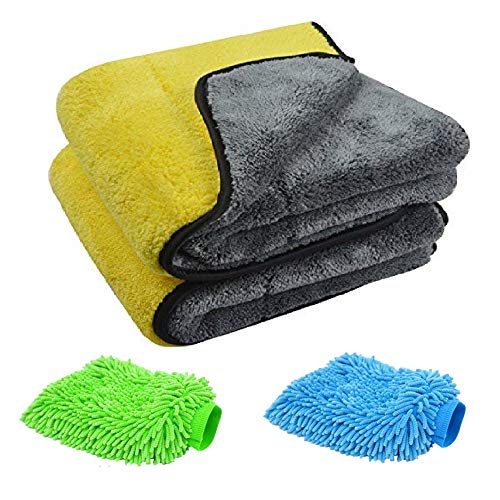 Autofy Multipurpose 4 in 1 Combo Cleaning Kit Dust Cloth Towel Glove for All Vehicles Bike Car Glass Kitchen, 2-800GSM Towel + 2 Microfiber Gloves (Multicolour) - Image 1