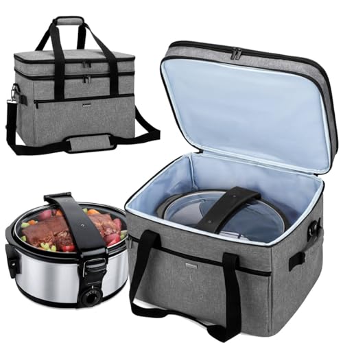 YARWO حقيبة سفر كبيرة لطباخ بطيء من يارو متوافقة مع كروك بوت وهاميلتون بيتش 810 رطل حقيبة حامل لطباخ بطيء بطبقتين للأجهزة المنزلية والإكسسوارات نسخة محدثة حقيبة رمادية فقط