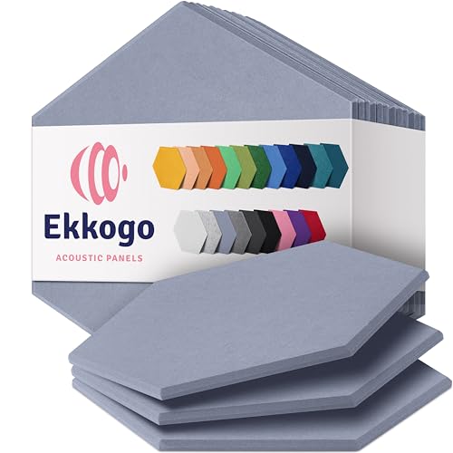 Ekkogo Acoustic Panels 12-Pack - 14"X12.1"X0.4" Soundproof Wall Panels - High Density Sound Dampening - Dusky Gray Hexagon - Image 1