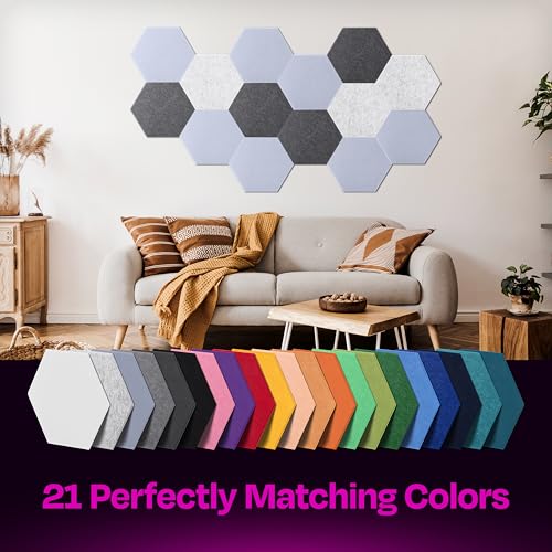 Ekkogo Acoustic Panels 12-Pack - 14"X12.1"X0.4" Soundproof Wall Panels - High Density Sound Dampening - Dusky Gray Hexagon - Image 5