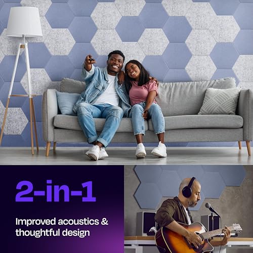 Ekkogo Acoustic Panels 12-Pack - 14"X12.1"X0.4" Soundproof Wall Panels - High Density Sound Dampening - Dusky Gray Hexagon - Image 2