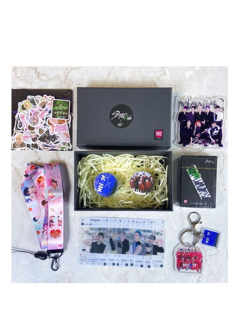 Generic Stray Kids Gift Box With Lomo Cards, Acrylic Stand, Hand Account Tape, Keychain, Lanyard, Stickers, Photo Card  - Image 1