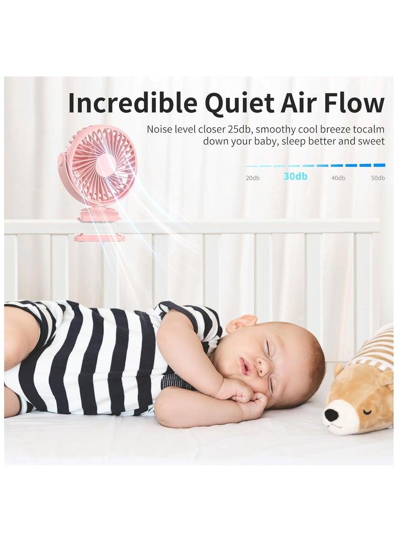 BDXXJ Portable Clip Fan Battery Operated, Mini Travel Fan, 360 Degree Quiet Personal Desk Fan, 5.0W USB Powered or Rechargeable Battery This 7 inch clip fan from BDXXJ has dual power supply: battery operated and USB rechargeable fan with built-in upgraded 3000mAh battery, so it is a long time portable fan for bedrooms, desktops, strollers, camping, car seat, travel. Speed ​​1: 12 hours, Speed ​​2: 8 hours; Speed ​​3: 5 hours You can also connect it to the power supply for continuous working. - Image 2