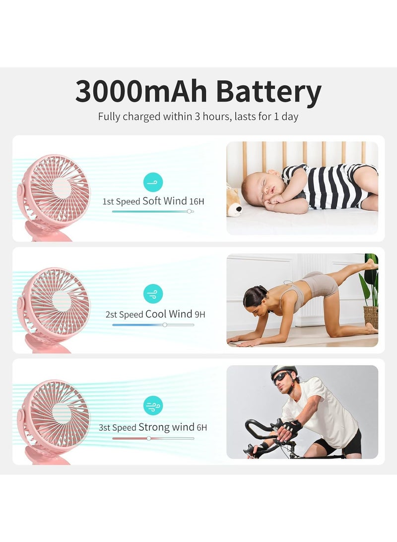 BDXXJ Portable Clip Fan Battery Operated, Mini Travel Fan, 360 Degree Quiet Personal Desk Fan, 5.0W USB Powered or Rechargeable Battery This 7 inch clip fan from BDXXJ has dual power supply: battery operated and USB rechargeable fan with built-in upgraded 3000mAh battery, so it is a long time portable fan for bedrooms, desktops, strollers, camping, car seat, travel. Speed ​​1: 12 hours, Speed ​​2: 8 hours; Speed ​​3: 5 hours You can also connect it to the power supply for continuous working. - Image 3