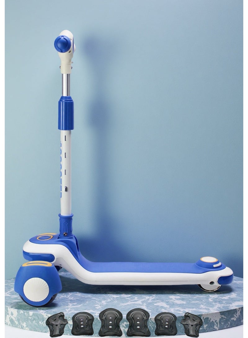 إيزي فيتشور سكوتر إيزي فيوتشر للأطفال من عمر 3 إلى 8 سنوات بإطار قابل للطي، ومقود قابل للتعديل، وعجلات بولي يوريثان LED، وفرامل خلفية، وموسيقى مدمجة، ومجموعة معدات حماية - Image 1