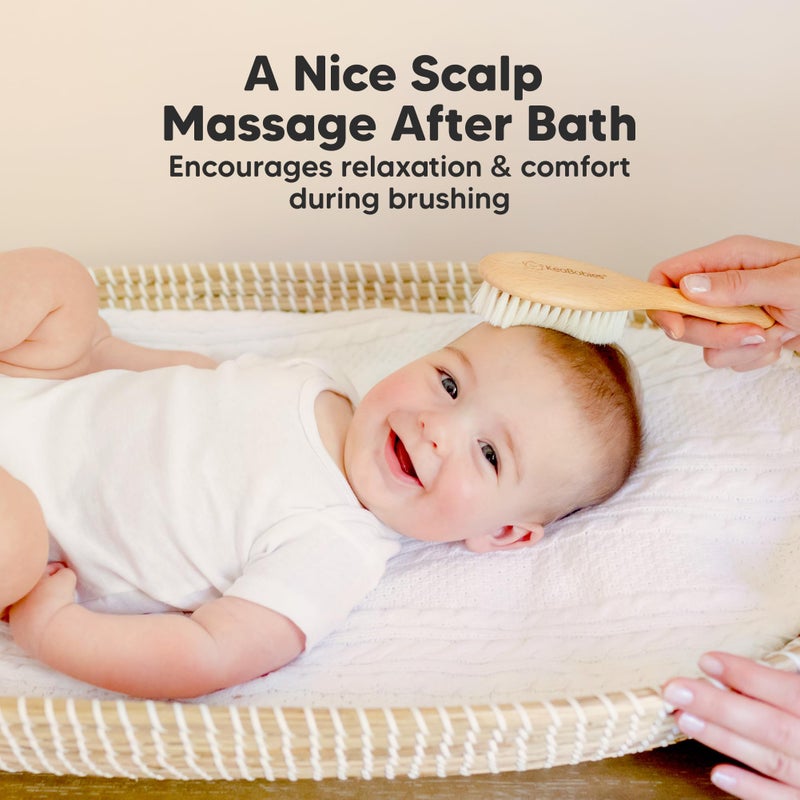 KeaBabies Wooden Baby Hair Brush - Cradle Cap Baby Brush with Soft Goat Bristles, Perfect Gentle Scalp Newborn Comb for Infant, Girls, Boys, Bath Essentials (Walnut, Oval) - Image 5