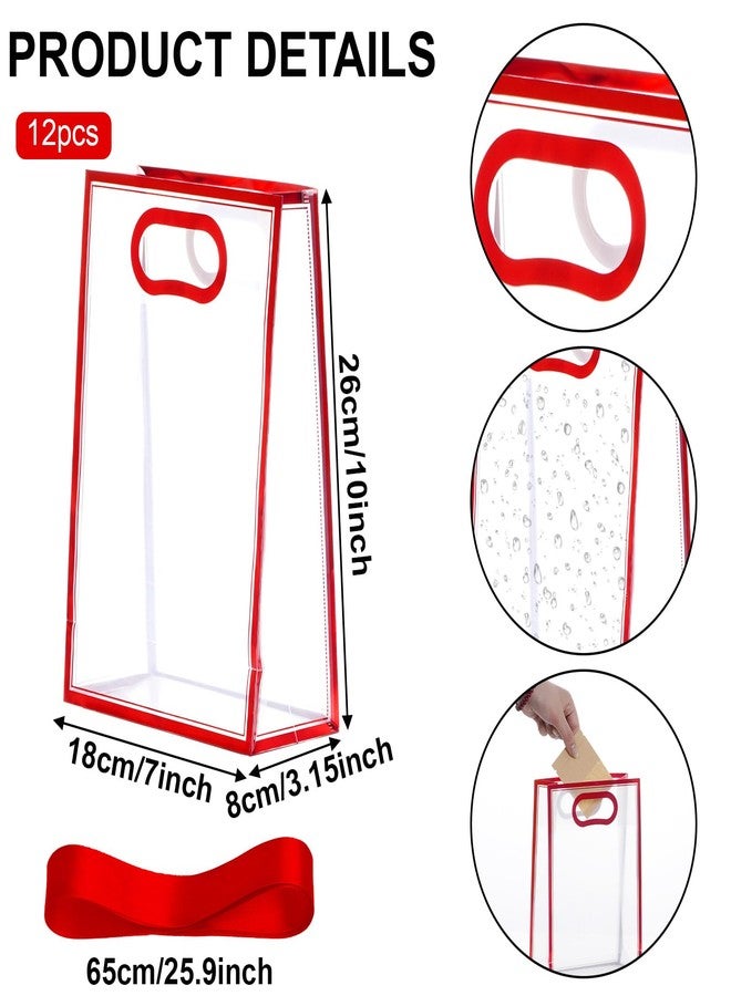 Yolyoo 12 Pcs Clear Plastic Gift Bags with Handles Reusable PP Party Favor Bags with Ribbon，Transparent Gift Wrap Bags for Valentine Mother's Day Wedding Birthday,7x10x3.15 Inch - Image 2