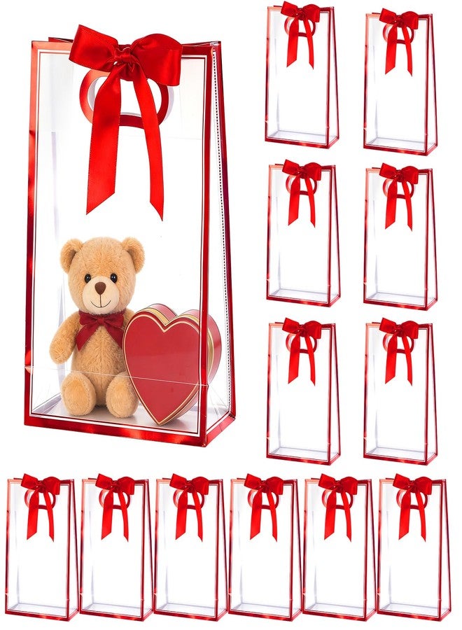 Yolyoo 12 Pcs Clear Plastic Gift Bags with Handles Reusable PP Party Favor Bags with Ribbon，Transparent Gift Wrap Bags for Valentine Mother's Day Wedding Birthday,7x10x3.15 Inch - Image 1