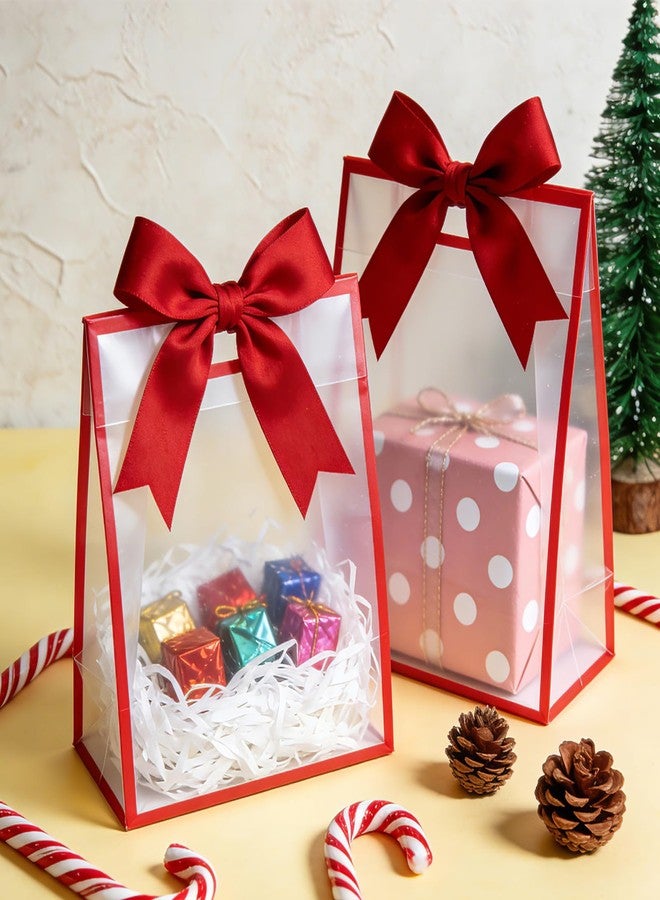 Yolyoo 12 Pcs Clear Plastic Gift Bags with Handles Reusable PP Party Favor Bags with Ribbon，Transparent Gift Wrap Bags for Valentine Mother's Day Wedding Birthday,7x10x3.15 Inch - Image 4