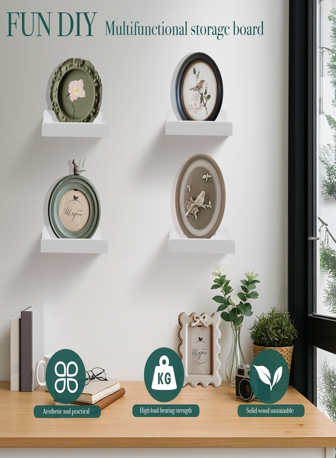أرفف حائط صغيرة من PHOENANCEE، رف عائم صغير بحافة، رف عرض، طقم رفوف مكبرات صوت مكون من قطعتين لإطارات الصور والنباتات، ديكور لغرفة المعيشة والمطبخ وغرفة النوم، خشب، 8 بوصة، أبيض - Image 5