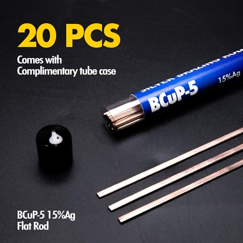 Vouyar 20 Sticks Brazing Rods Bcup-5 15% Silver Solder Phos Copper Brazing Alloys Flat Welding Rods Industry 0.050" x 1/8" x 14" for Air Conditioning Refrigerator Cold Storage HVAC Units - Image 3