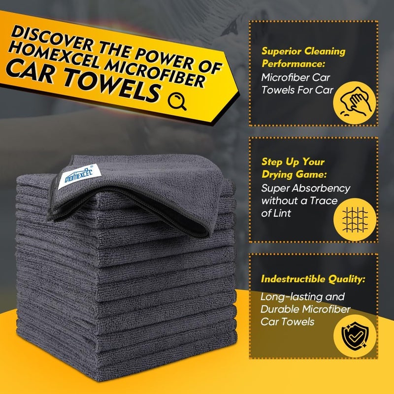 HOMEXCEL Microfiber Car Wash Towels - Super Absorbent, Quick Drying, 12 Pack (Gray) - Image 2