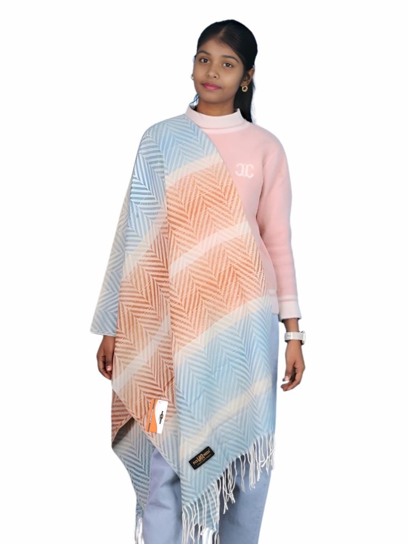 Pick Ur Needs Women's Soft Plaid Shawl Wrap Scarf with Pom Poms Warm Blanket Stole Fashionable Winter Gift for Ladies (Firozi) - Image 1