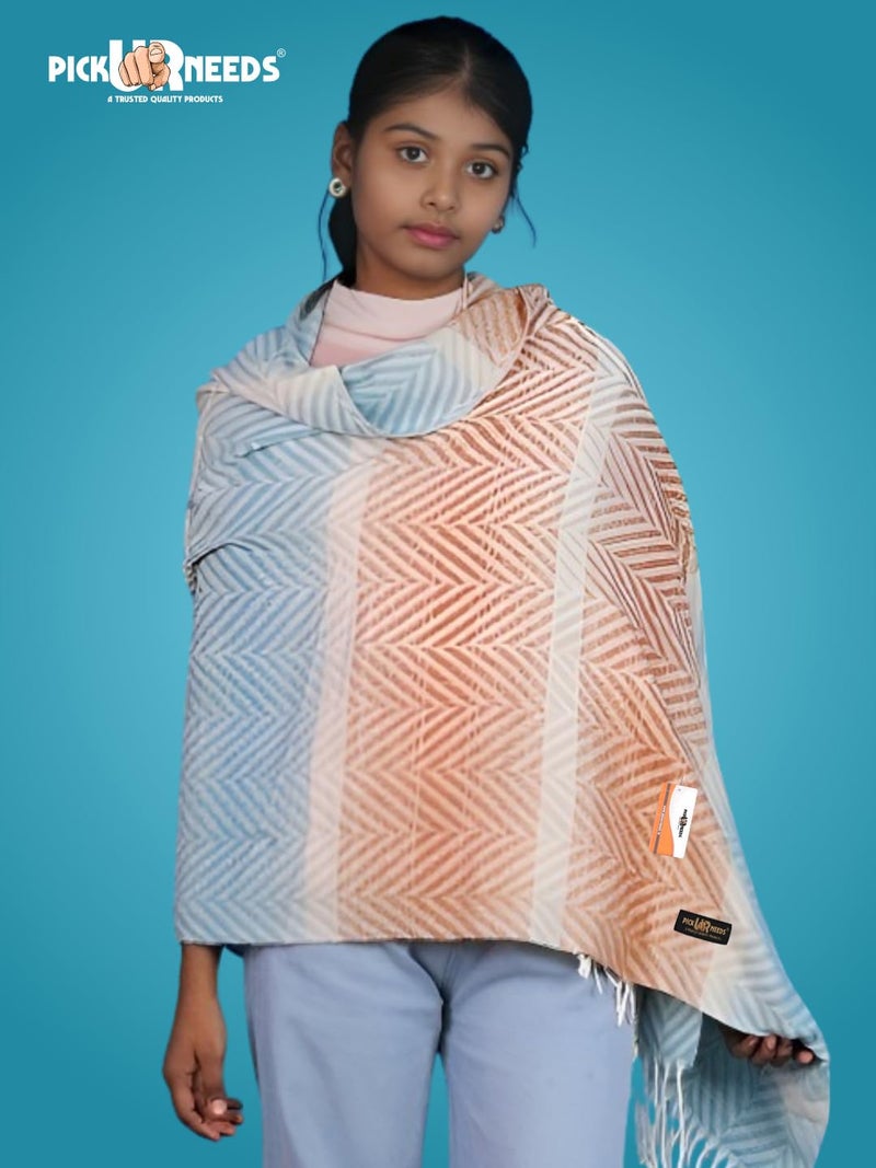 Pick Ur Needs Women's Soft Plaid Shawl Wrap Scarf with Pom Poms Warm Blanket Stole Fashionable Winter Gift for Ladies (Firozi) - Image 3