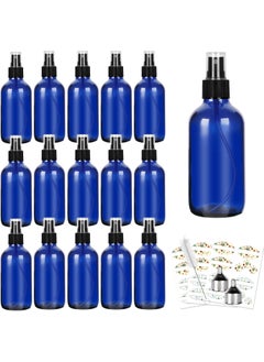 CycleMore CycleMore 120ml 16 Pack 4oz Blue Glass Spray Bottles with Fine Mist Sprayers, Glass Travel Bottles for Cosmetic, Essential Oils, Cleaning Solutions, Perfumes & More Liquids Ideal for Friends 
