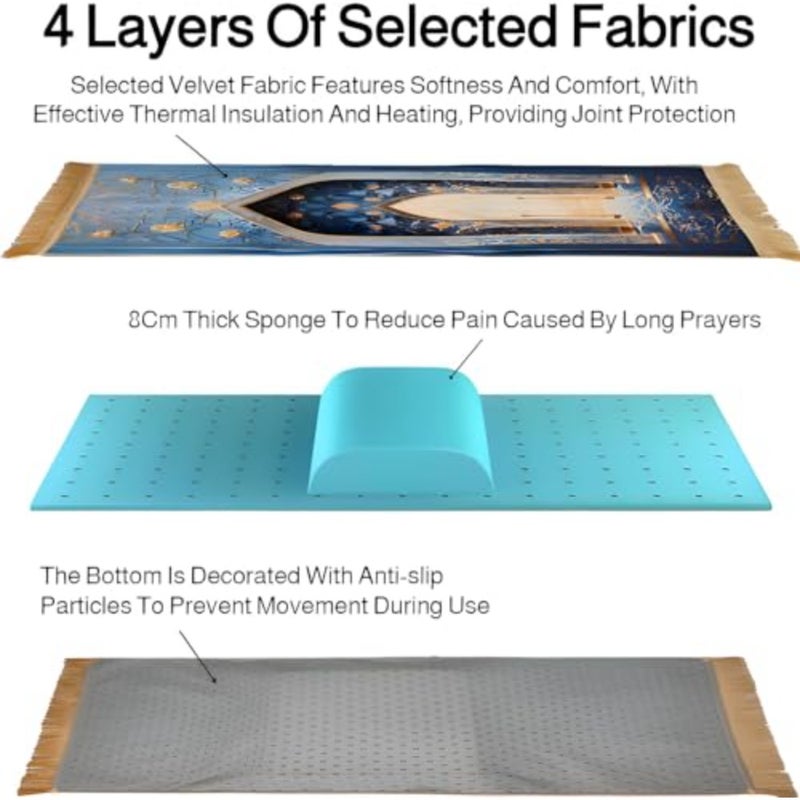 8cm Thick Velvet Prayer Mat for Men Women Extra Soft Kneeling Cushion for Salah, Worship and Meditation, Non-Slip Padded Prayer Rug for Home, Mosque or Travel, 70x110cm - Image 2